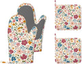 Wildflowers Floral Meadow Oven Mitts and Pot Holders (4PCS),Heat Resistant Non-Slip Silicone Kitchen Gloves for Cooking, Baking, BBQ Waterproof Kitchen Accessories