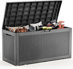 100 Gallon Deck Box,Resin Outdoor Storage Box with Lockable for Patio Furniture, Pool Accessories, Garden Tools Waterproof Outside Storage Box, Black