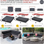 ClawsCover 11Pack Outdoor Seat and Back Cushions Replacement Covers Fit for 5-Seater 6Pieces Wicker Rattan Patio Furniture Conversation Set Sectional Couch Chairs,Dark Gray-Included Cover Only