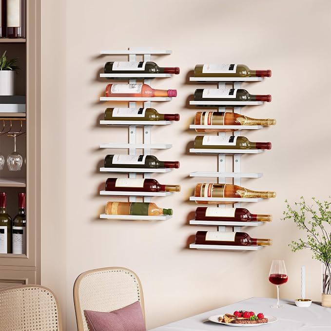 Hoctieon 8 Tier Wall Mount Wine Rack, Wall Racks for Wine Bottles Display and Storage, Hanging Bottle Organizer for Living Room, Dining Room, Wine Cellar, Bar, White