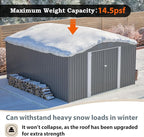 12x14 FT Shed Outdoor Storage Metal Large Garden Tool Sheds with Lockable Doors Floor Frame Gable Roof Waterproof Steel Utility Equipment Sheds for Backyard Patio Lawn Poolside, Black