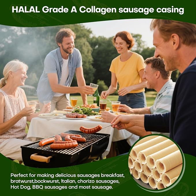 VONSYONG HALAL Sausage Casing, Grade A Edible Drying Collagen Sausage Casings for Flavorous Homemade Sausages 15m/49ft,Diameter 20mm/ 3/4'', 1 Roll