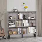 LEYAOYAO 10 Cube Bookshelf,3 Tier Modern Wide Bookcase with Legs,Mid-Century Wood Bookshelves Storage，Retro Grey Large Book Case,Freestanding Organizer Display Shelf for Bedroom,Living Room,Office