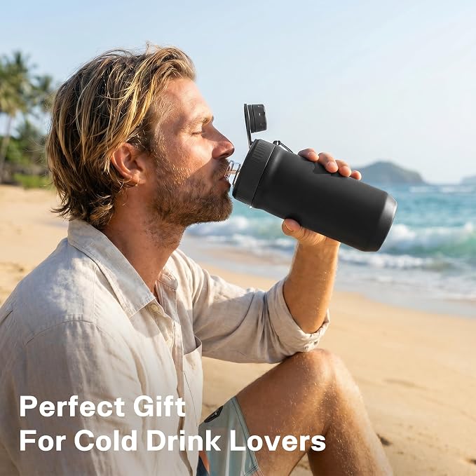 5 In 1 Beer Can Cooler Bottle Holder with Drinking Spout Lid for 12oz Regular, Slim Skinny Cans Bottles,Sealed Insulated Double Wall Vacuum Stainless Steel Can Keeps Your Drinks Cold(Black)