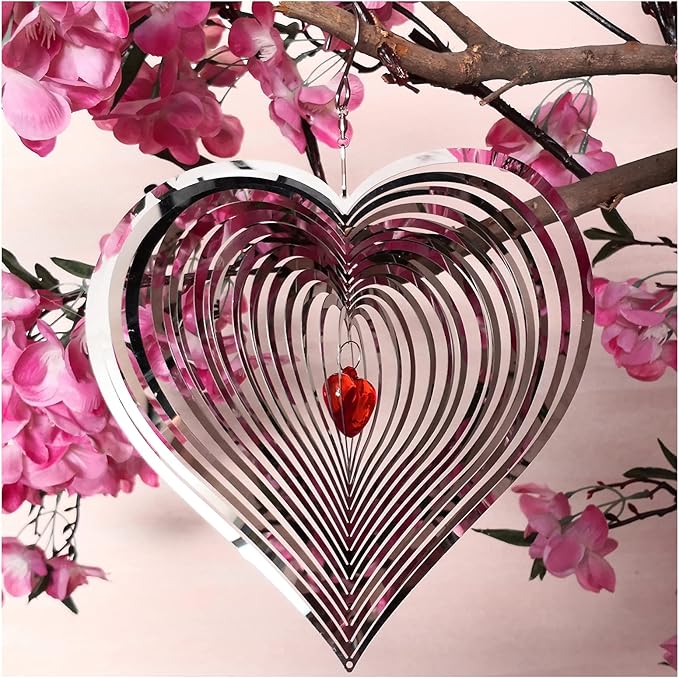 DJUAN Wind Spinner Outdoor Metal Decorations,3D Red Heart Wind Spinners for Yard and Garden, Mirror Stainless Steel Wind Sculptur Spinner Indoor Outdoor Garden Decoration Crafts Ornaments Worth Gift