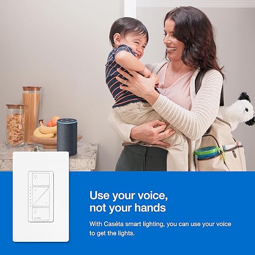 Lutron Caseta 3 Way Smart Dimmer Switch Kit, w/ Wireless 3 way Pico Remote and Bracket, Light Switch for LED Lights, No Neutral Required, P-PKG1WB-WH