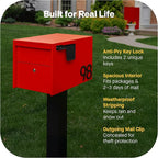Adoorn Lockable Post Mount Mailboxes for Outside - Small Anti-Theft Locking Mailbox for Packages and Letters - Weatherproof Construction - Durable Steel - 12" H x 12" W x 18.5" D - Red