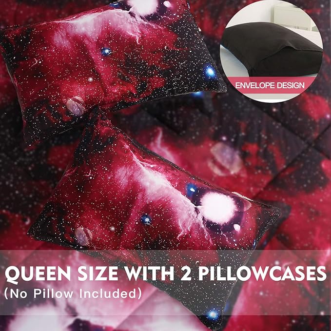 Litanika 3D Galaxy Comforter Queen(90x90lnch), 3 Pieces(1 Galaxy Comforter, 2 Pillowcases), Universe Nebula Outer Space Comforter, Microfiber Bedding Set for Boys Kids