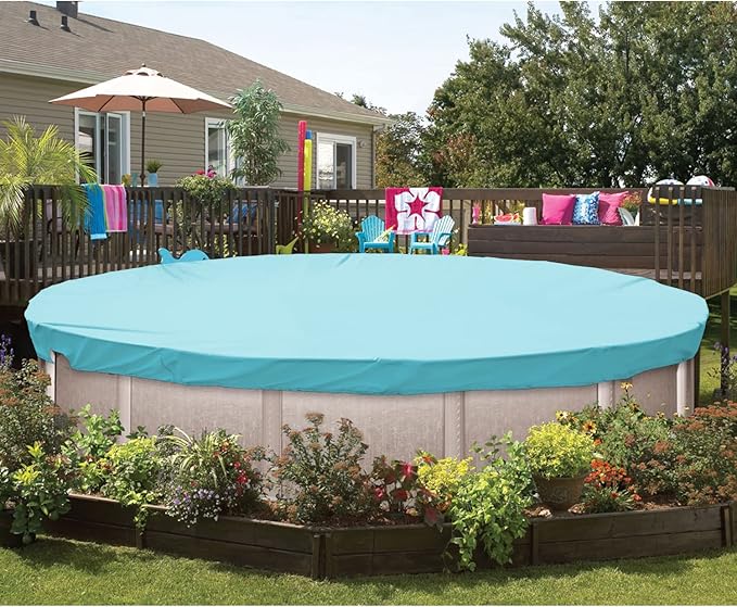 ECOOPTS 19 ft Waterproof Round Polyester Pool Cover for Above Ground Pools, Swimming Pool Cover Protector Winter Safety Cover (Turquoise)