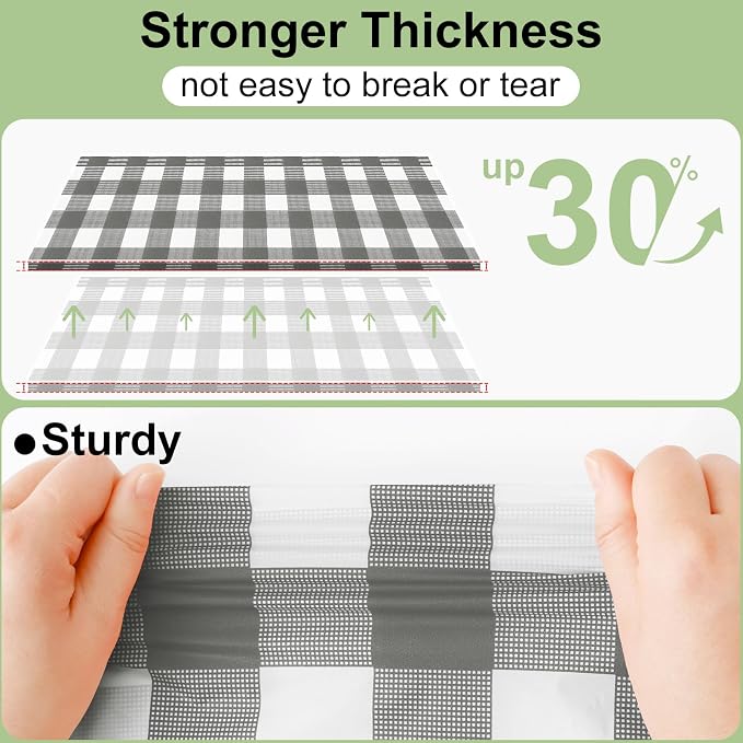 10 Packs Buffalo Disposable Table Cloth, 54 x 108 Inch Waterproof Plastic Tablecloth, Rectangle Grey and White Checkered Table Covers for Picnic, Birthday, Party, Back to School