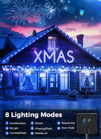 Minetom Solar Christmas Lights Outdoor Waterproof, 40FT 100 LED Solar Lights with 8 Modes, Solar Christmas Outdoor Decoration, Solar String Lights for Outside House Tree Party Yard, Blue& Pure White