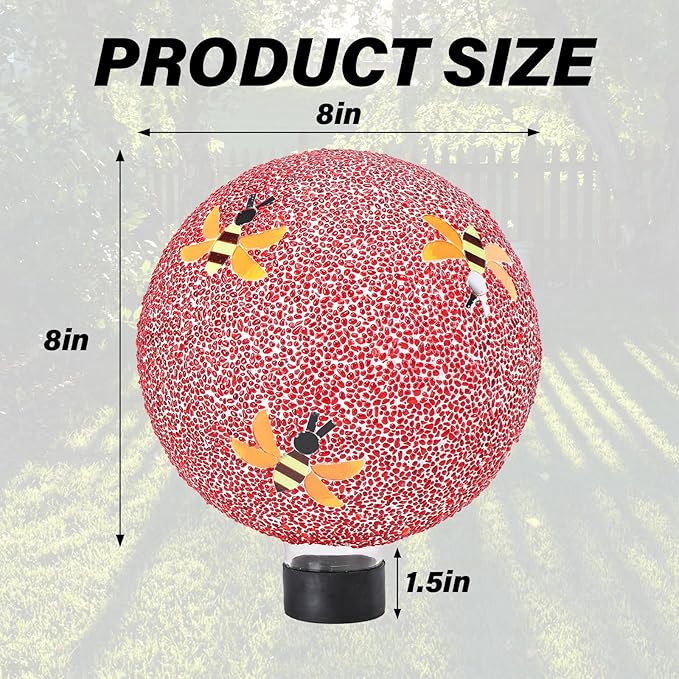 Gazing Ball 8 Inch Bee Glass Mosaic Garden Globe Outdoor Gazing Globe Yard Ornament for Garden Yard Home Lawn Outdoor Decoration Gift for Women (Not Solar Powered)