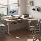 EUREKA ERGONOMIC Standing Desk Adjustable Height 61" Electric Sit Stand Computer Desk L Shaped with Keyboard Tray,Monitor Stand &LED, Dual Motor Memory Presets Sit to Desk Adjustable Desk, Right/Maple