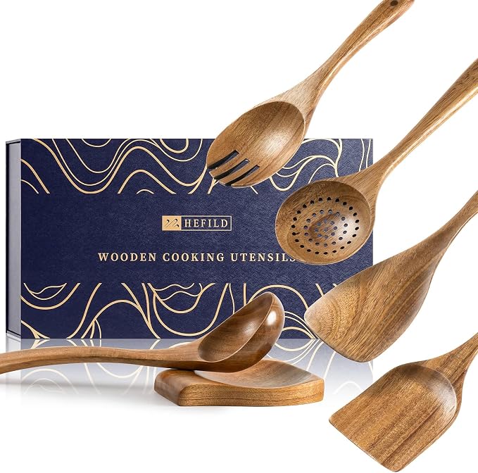 Wooden Spoons for Cooking, 6-Piece Acacia Wood Utensil Gift Set | Spoons and spatulas stir, mix, flip and serve; gift-ready box makes it ideal for housewarmings, weddings and new kitchens.
