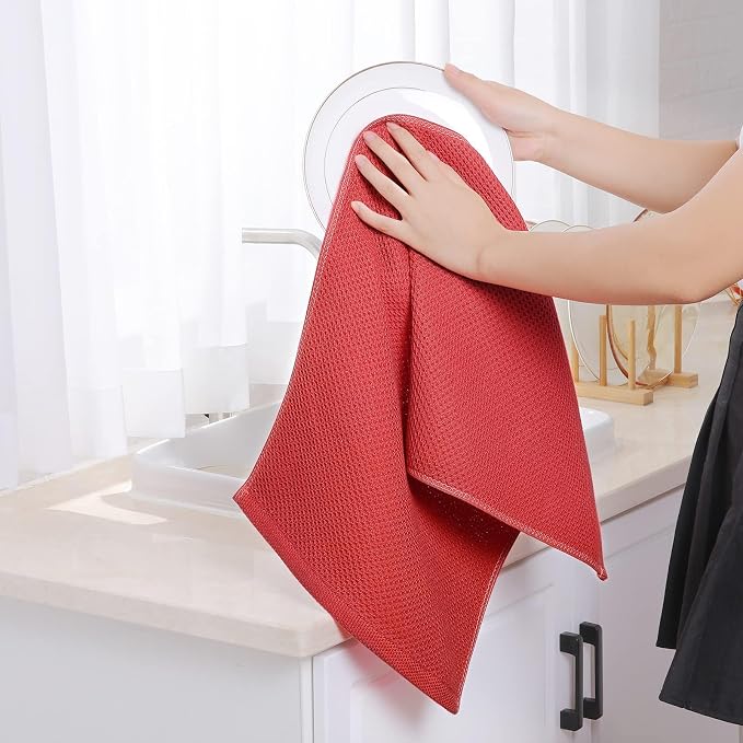 Homaxy 100% Cotton Waffle Weave Kitchen Towels, 5-Pack, Brick Red | 13 x 28 Inches, Ultra Soft Absorbent Dish Towels, Quick Drying Cleaning Towels