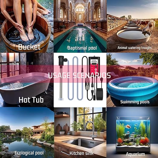 2000W Immersion Electric Submersible Water Heater with Temp Control & GFCI – Portable Heater for Hot Tubs, Above-Ground Pool, Inflatable Pool, Baptistry, Spa Tubs, Bathtubs & Swimming Pools