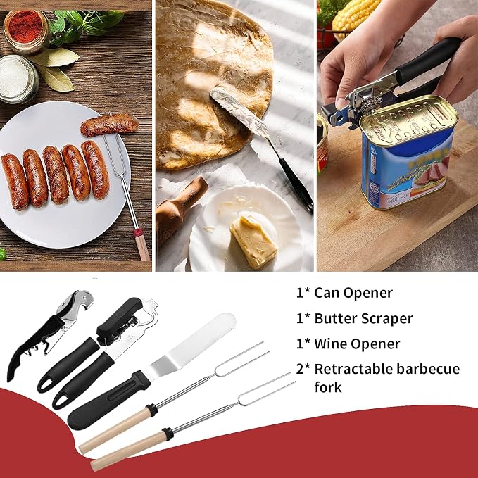 Portable Camping Kitchen Utensil Set-27 Piece Cookware Kit, Stainless Steel Outdoor Cooking and Grilling Utensil Organizer Travel Set Perfect for Travel, Picnics, RVs, Camping, BBQs, Parties and More