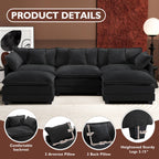 Ihanherry 111.4" L Shaped Modern Sofa Modular Sectional Cloud Couch with Ottoman, 4-Seat Chenille Deep Seat Sofa with Pillow for Living Room, Bedroom and Apartment, Beige