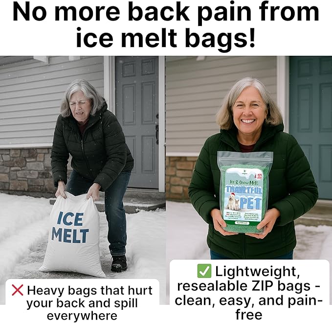 Thawtful Pet Safe Ice Melt – Pet Friendly Ice Melt, Snow Melt – Green Granules with CMA, Melts to −12°F (−24°C) - Driveway Salt & Sidewalk Salt for Ice (20 qt. - 42.6 lb.)