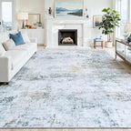 10x14 Washable Area Rug for Living Room Bedroom: Non-Slip Modern Blue Grey | Machine Washable TPR Backing, Stain-Resistant Low Pile, Pet & Kid Friendly, Abstract Decor for Dining Room, Dorm, Home Office