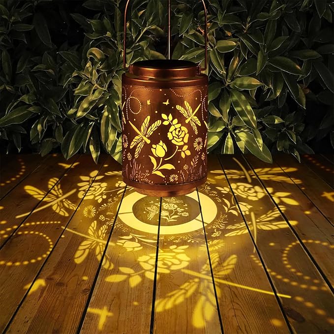 Solar Outdoor Lanterns, Dragonfly Garden Decor LED Light Hanging Waterproof Solar Lantern Birthday Gifts for Women Mon Grandma Sunflower Solar Lights Outdoor Decoration for Patio