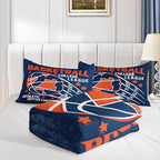 Datura home Basketball Comforter Sets for Boys Kids,Orange Blue Theme Basketball Championship American Style,Duvet 3Pcs in Quilt Sets with 1 Comforter and 2 Pillowcases(Orange Queen)