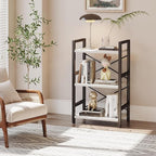 Bookshelf, 3 Tier Industrial Bookcase, Metal Small Bookcase, Rustic Etagere Book Shelf Storage Organizer for Living Room, Bedroom, and Home Office(White) Patent Pending D29873033