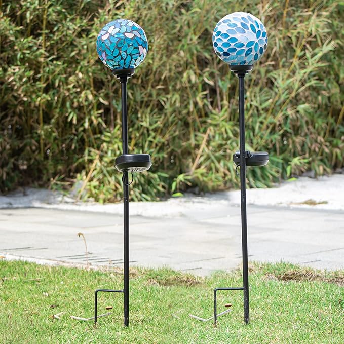 VCUTEKA Solar Lights Outdoor Decorative, Mosaic Solar Garden Light Waterpoof LED Pathway Stake Light for Landscape Lawn Patio Yard Decoration, 2 Pack