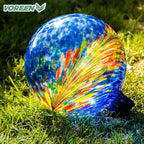 VOREEN 10-Inch Glass Gazing Ball, Outdoor Gazing Globe, Handmade Reflective Ball Yard Decoration for Homes, Patio, Lawn and Gardens, Gift for Mom Wife Friend, Phoenix Tail Design, Blue