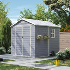 Aoxun 6X8 FT Resin Outdoor Storage Shed with Floor, Plastic Garden Shed with Lockable Door and Window, Tools House to Store Patio Furniture, Bike Accessories, Garbage Can and Lawn Mower - Grey