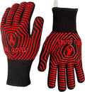 QUWIN BBQ Gloves, BBQ Accessories 1472℉ Extreme Heat Resistant, Grilling Gloves Silicone Non-Slip Oven Mitts, Kitchen Gloves for BBQ, Grilling, Cooking, Baking-1 Pair 11inch, Red
