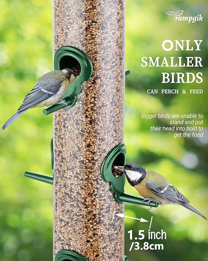 Bird Feeders for Outdoors Hanging,Finch Feeders for Outside,Chew-Proof Hanging Bird Feeder,Rust-Proof Birdfeeder,Squirrel Proof 6 Ports Metal Bird Feeder,14 Inch,1 Pack,Green