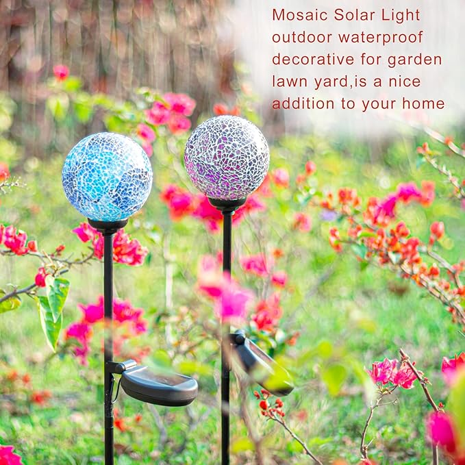 VCUTEKA Solar Garden Decorative Lights Outdoor, Mosaic Solar Light Waterproof LED Pathway Stake Light for Landscape Patio Yard Deck Walkway Decoration, 2 Pack