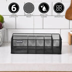 Paper Plate Organizer for Countertop, Black | Silverware Caddy with 6 Compartments for Cup, Napkin, Utensil Holder Caddy for Party, Camping, Picnic