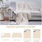 jinchan Boho 100% Cotton Muslin Queen Size 80x90 Throw Blanket Lightweight 4-Layer Orange Reversible Blanket Washable Breathable Geometric Striped Pattern Soft Comfy for Couch Bed Decor All Seasons