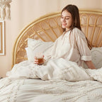 Bedsure Boho Comforter Set Full - Beige Tufted Bedding Comforter Set, 3 Pieces Farmhouse Shabby Chic Embroidery Bedding Set, Soft Geometric Pattern Comforter for All Seasons