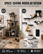Wall Mounted Cat Furniture Combo of 5, 5 in 1 Cat Shelves with Hammock, Bridge, Climbing Tree, Scratcher & Perch – Indoor Wall Cat Playground for Large Cats, Holds Up to 30 lbs,