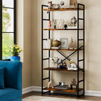 Walsunny Bookshelf, 5 Tier Bookshelves, Home Office Bookcase Shelf Storage Organizer, Free Standing Storage Shelving Unit for Bedroom, Living Room and Home Office,Rustic Brown
