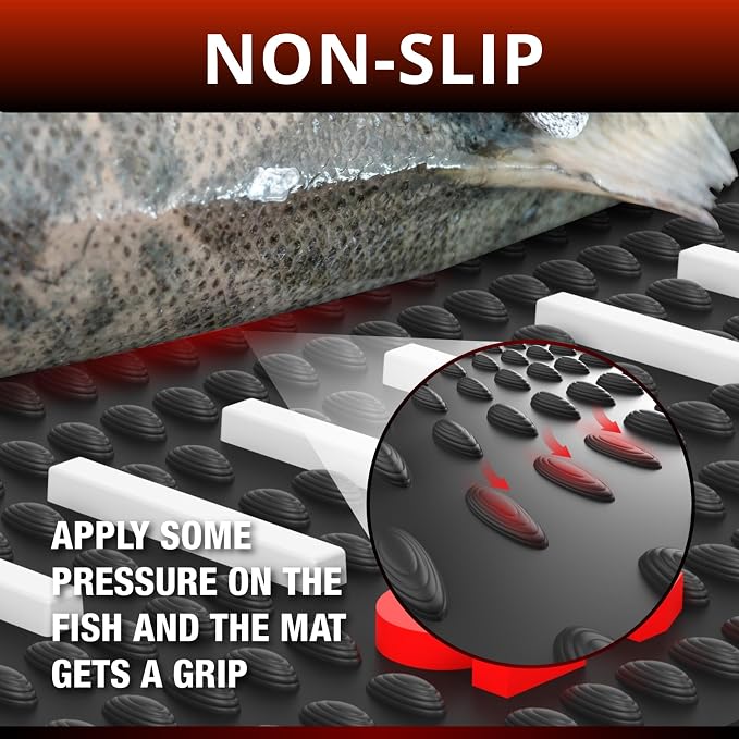Fish Fillet Mat Kit with Fish Ruler Decal and Fillet Knife, Cutting Gloves. Large 28"x14" Nonslip Fish Cleaning Mat that Grips the Fish - Durable & Easy to Clean, Portable Fish Cutting Board | Fish Ruler, Fillet Knife & Sharpener, Cutting Gloves, Scale...