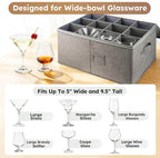 LotFancy Stemware Storage Container for Moving, Hard Shell, Wide Wine Glass Storage Box with Dividers & Handles, Stackable, Foldable Crystal Glassware Case, 21”x15.5”x10”, Grey