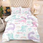 NINENINE Girls Queen Comforter Set,Dinosaur Comforter Sets for Boys Kids,Girls Queen Bedding Colorful Rainbow Little Dino Princess Bed Sets with 1 Comforter&2 Pillowcases