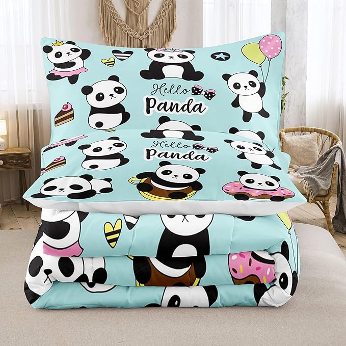 Bodhi Cartoon Cute Panda Comforter Set Twin for Boys Girls Kids Teens Soft Microfiber Animal Theme Panda Bedding Set Twin Size 3D Panda Comforter Set 1 Comforter+1 Pillow Shams #4007