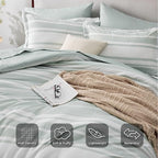 Bedsure Bed in a Bag Twin Size 5 Pieces, Sage Green White Striped Bedding Comforter Sets All Season Bed Set with 1 Pillow Sham, Flat Sheet, Fitted Sheet and 1 Pillowcase