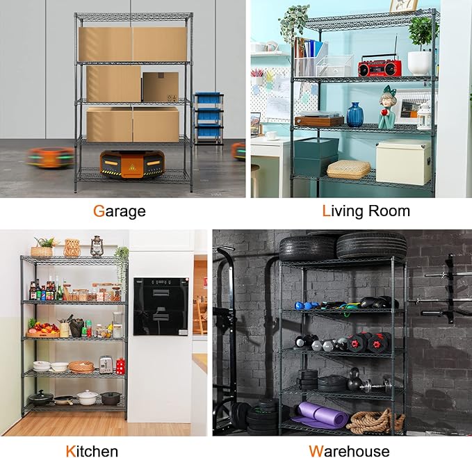 Land Guard 5 Tier Storage Racks and Shelving - 48" L x 20" W x 72" H Heavy Steel Material Pantry Shelves - Each Unit Loads 350 Pounds Wire Shelf, Suitable for Warehouses, Closets, Kitchens…