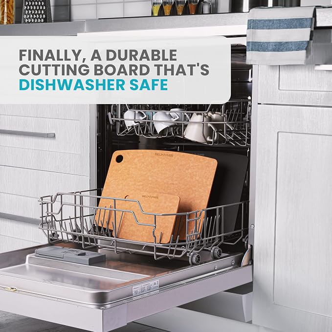 Wood Cutting Board for Kitchen - Dishwasher Safe Composite Chopping Board | Lightweight Wood Fiber, Heat Resistant to 350F, Knife Friendly, Non Slip, BPA Free Board for Meat, Bread, Vegetable and Fruit
