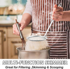 Anaeat 4.7" Stainless Steel Fat Skimmer Spoon - Professional Kitchen Fine Mesh Food Strainer and Hot Pot Skimmer with Long Handle for Skimming, Cooking, Frying, Grease, Gravy and Foam