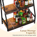 Hayexiha 3-Tier Expanded Liquor Stand, Freestanding Trapezoid Wine Rack | 40+Bottle Capacity: 24.8-inch-wide wood-and-steel stand has stepped shelves, safety fencing and adjustable feet.