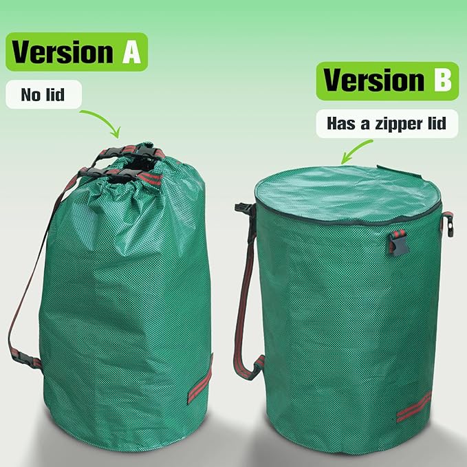 Leaf Collector Bag with Lid, Shoulder Strap, and Drawstring – Reusable Yard Garden Bag for Leaves and Lawn Trash, Perfect for Leaf Removal, Yard Clean-Up (With lid, 32 Gallon)