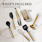 Styled Settings Black and Gold Kitchen Utensils Set with Holder, 7-Piece | Nonstick BPA-Free Silicone Cooking Utensils Set with Gold Utensil Holder, Luxury Kitchen Accessories