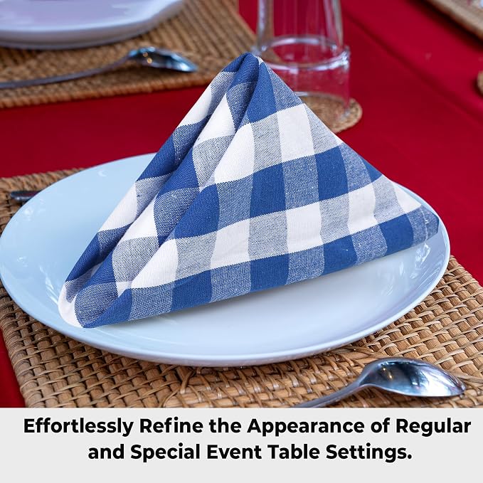 Urban Villa Cloth Napkins Cotton 20x20 (Set of 6) Blue Cheks